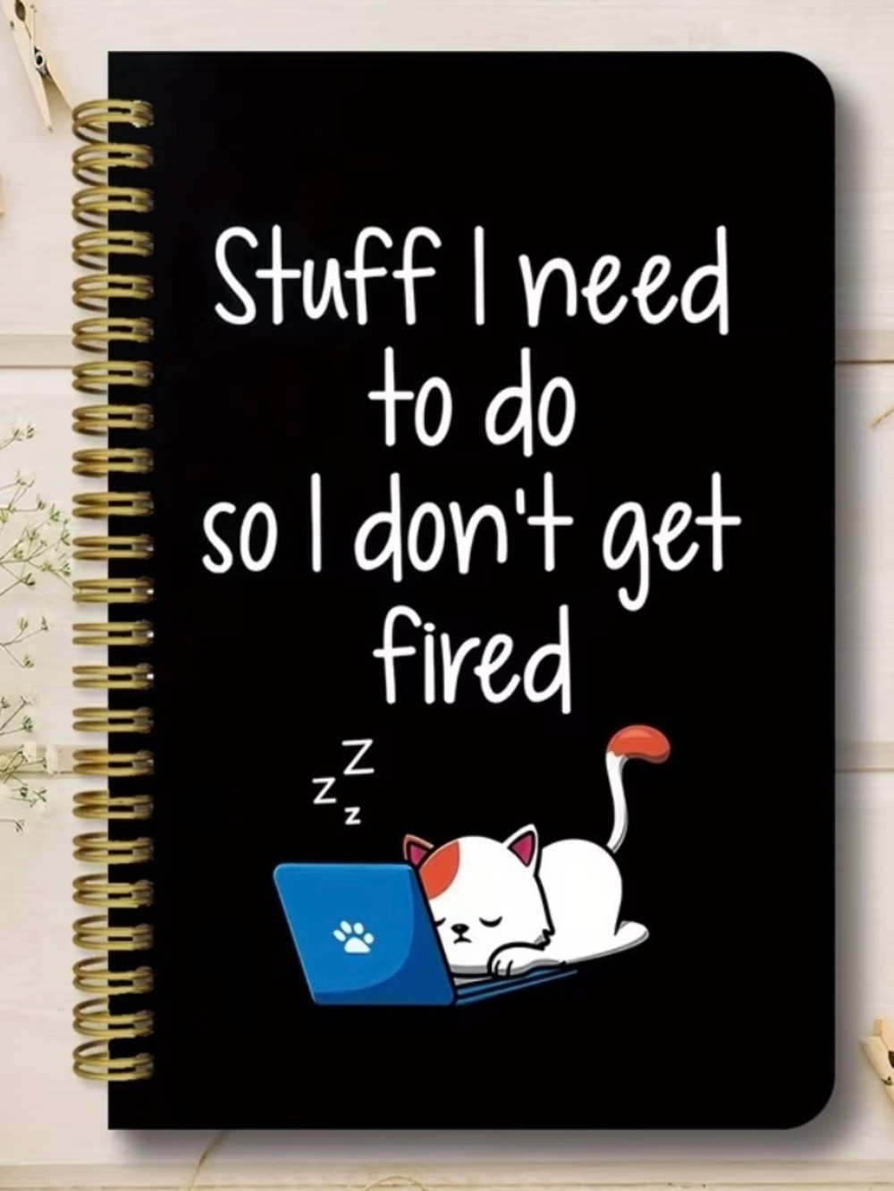 Black Spiral Notebook with Humorous Cat Design